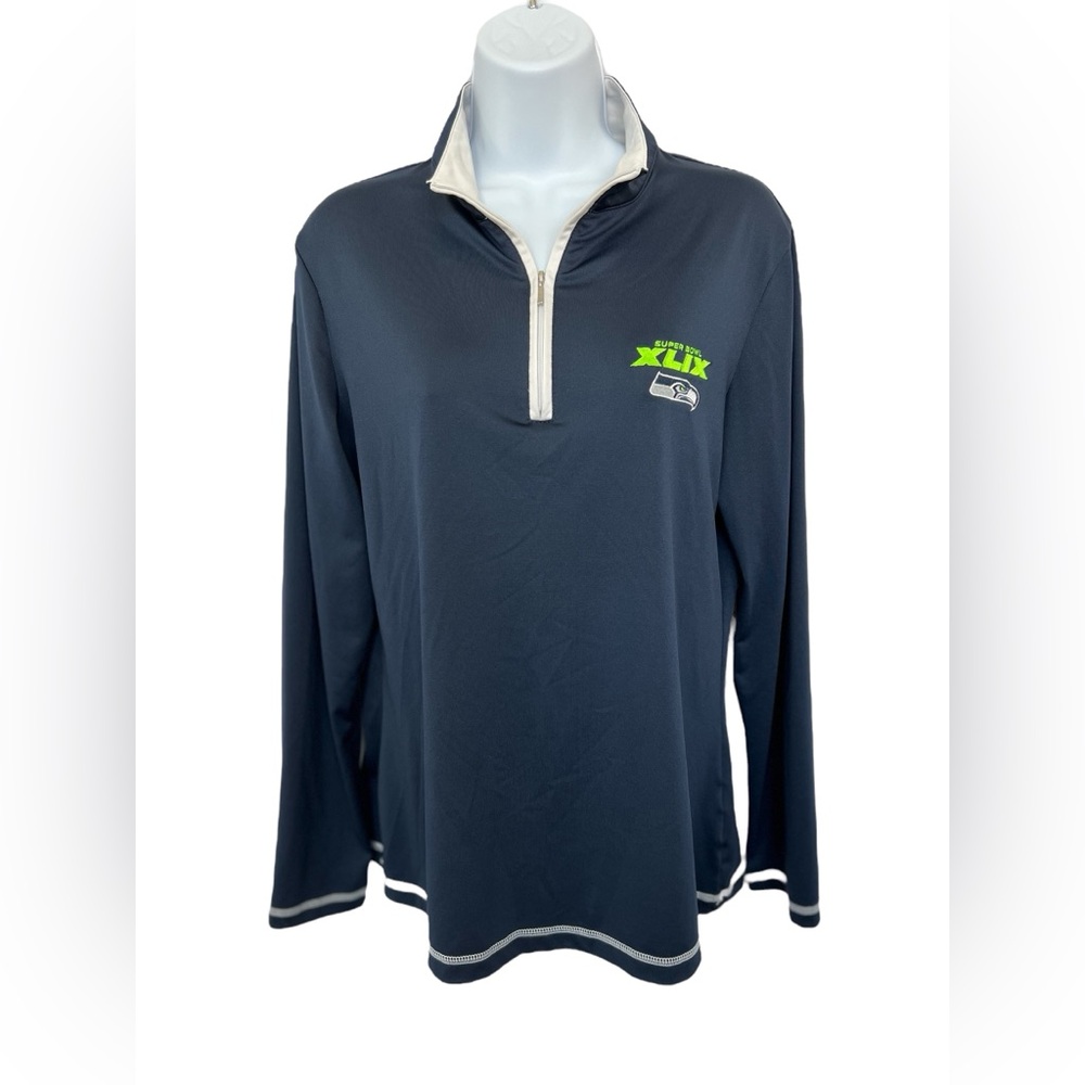 💙 EUC CUTTER & BUCK Seahawks Super Bowl XLIX 1/4 Zip Pullover | Blue | M